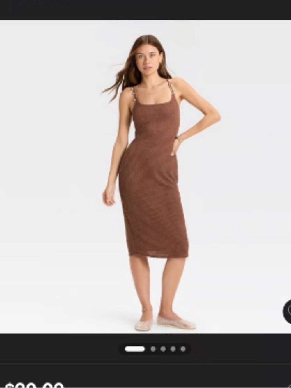 wild fable brown knit midi dress with beaded shell crisscross straps